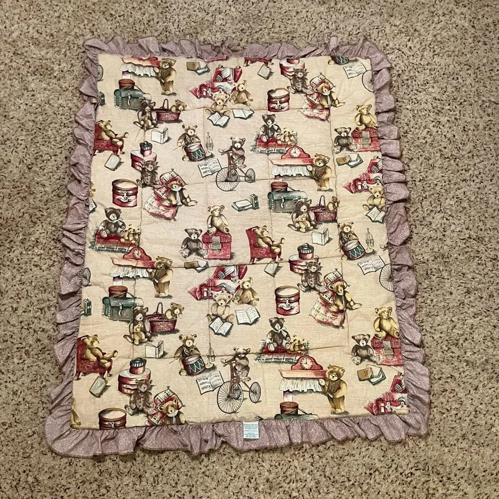 VTG Lambs & Ivy Quilted Baby Crib Comforter Toddler Bed Blanket Teddy Bears